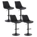 Set of 4 Quinn Adjustable Diamond Leather Bar Stools – Black