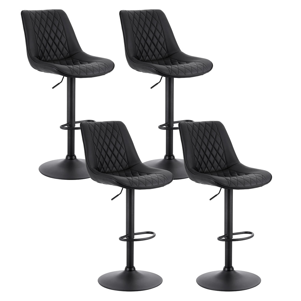 Set of 4 Quinn Adjustable Diamond Leather Bar Stools – Black