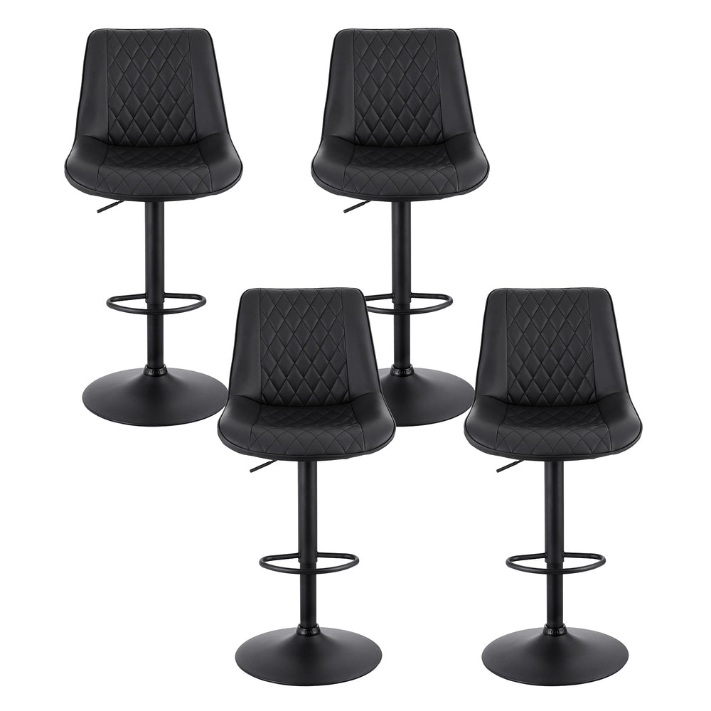 Set of 4 Quinn Adjustable Diamond Leather Bar Stools – Black