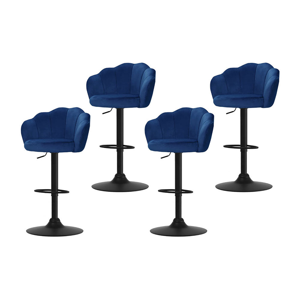 Set of 4 Velvet Clam Style Bar Stools - Blue