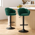 Set of 2 Selene Velvet Clam Style Bar Stools - Green