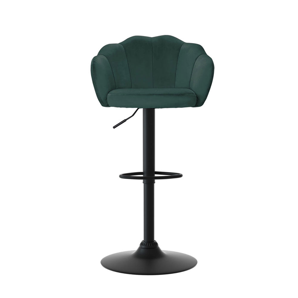 Set of 4 Velvet Clam Style Bar Stools - Green