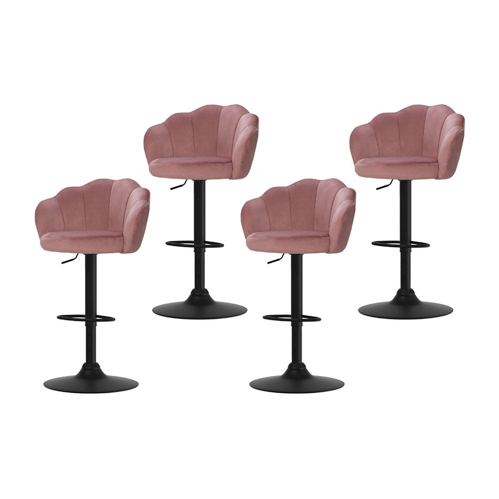 Set of 4 Velvet Clam Style Bar Stools - Pink