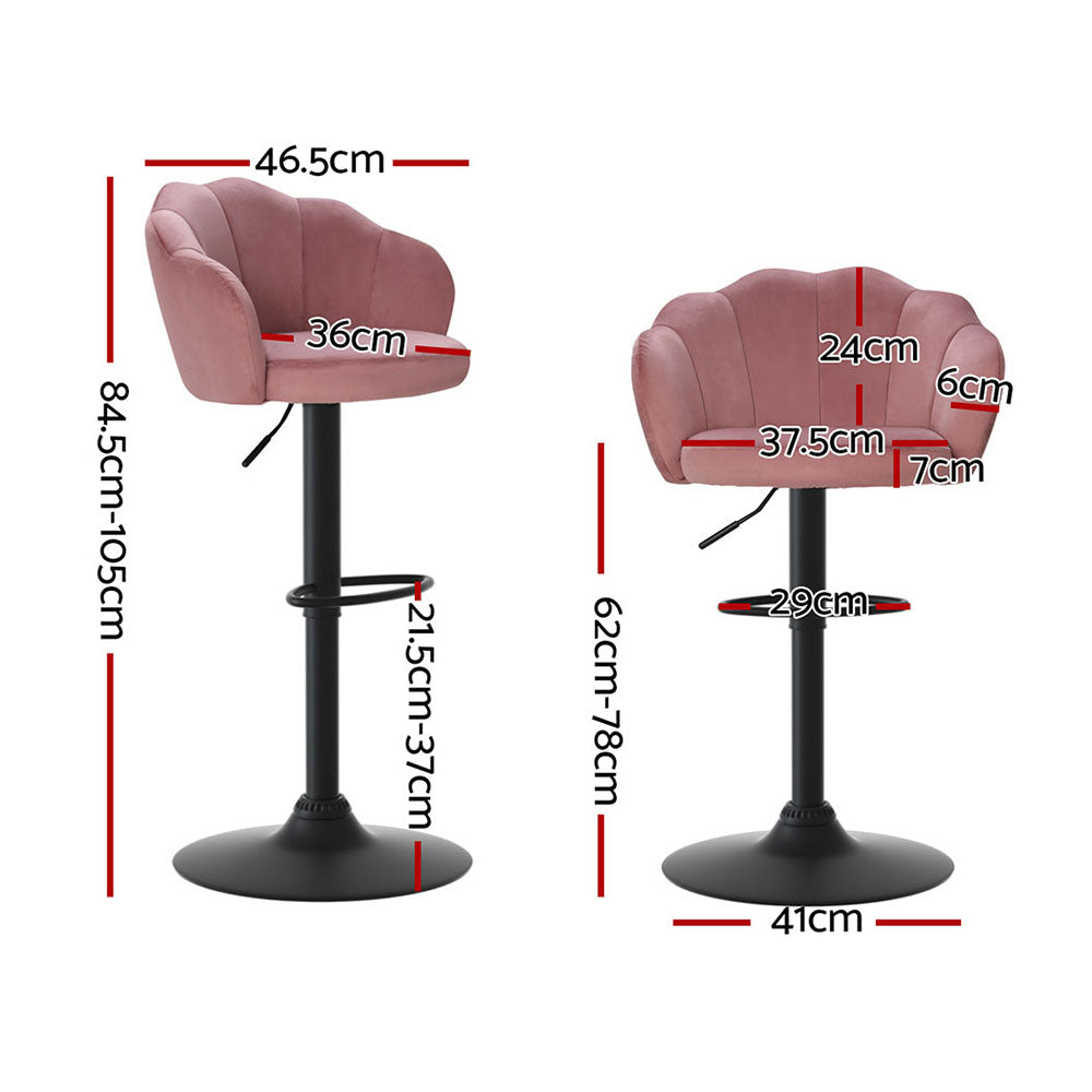 Set of 4 Velvet Clam Style Bar Stools - Pink