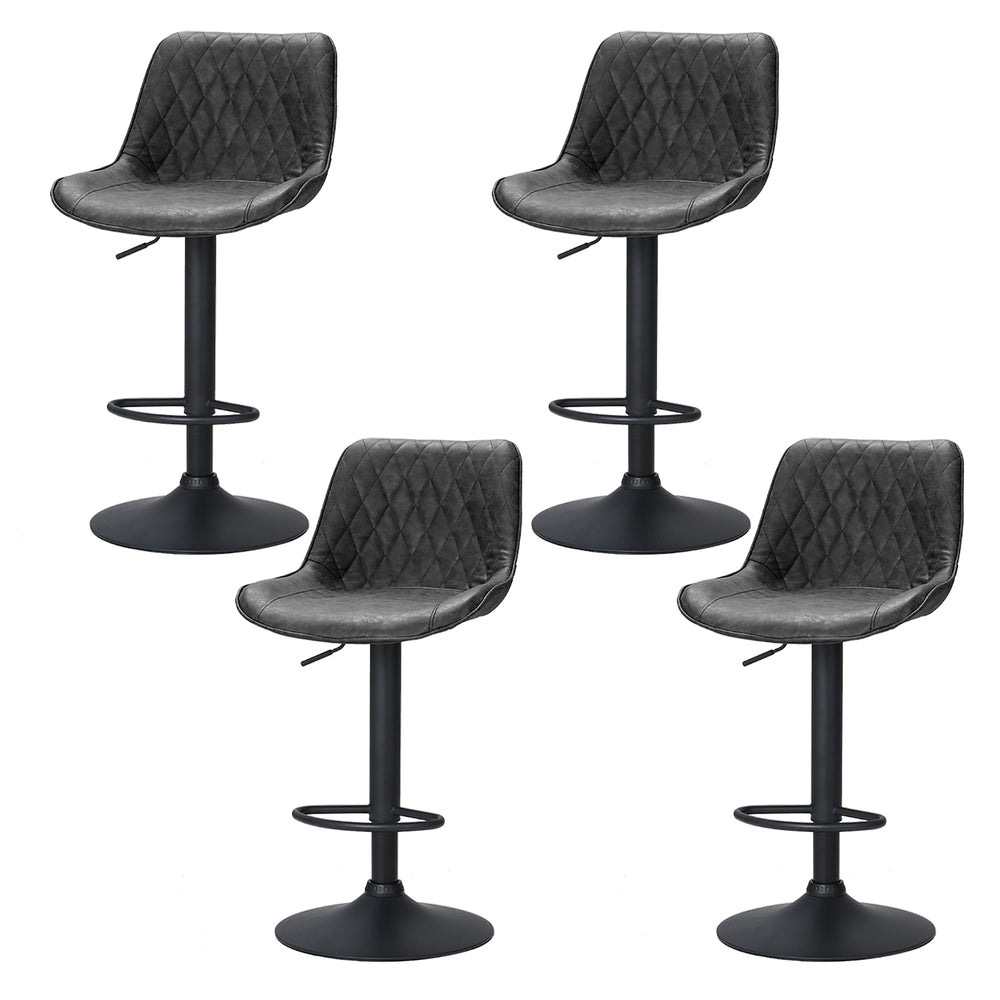 4x Bar Stools Gas Lift Vintage Leather Black