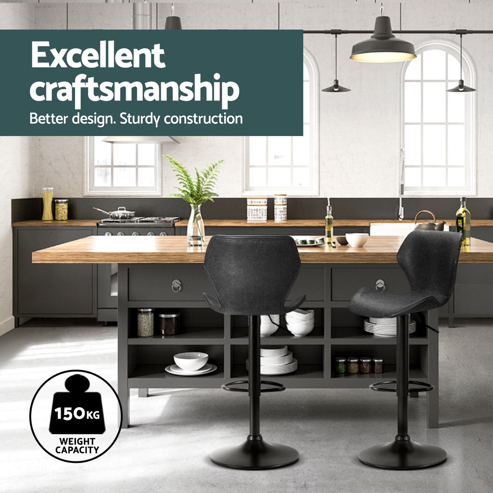 Set of 4 Frawley Vintage Leather Bar Stools - Black