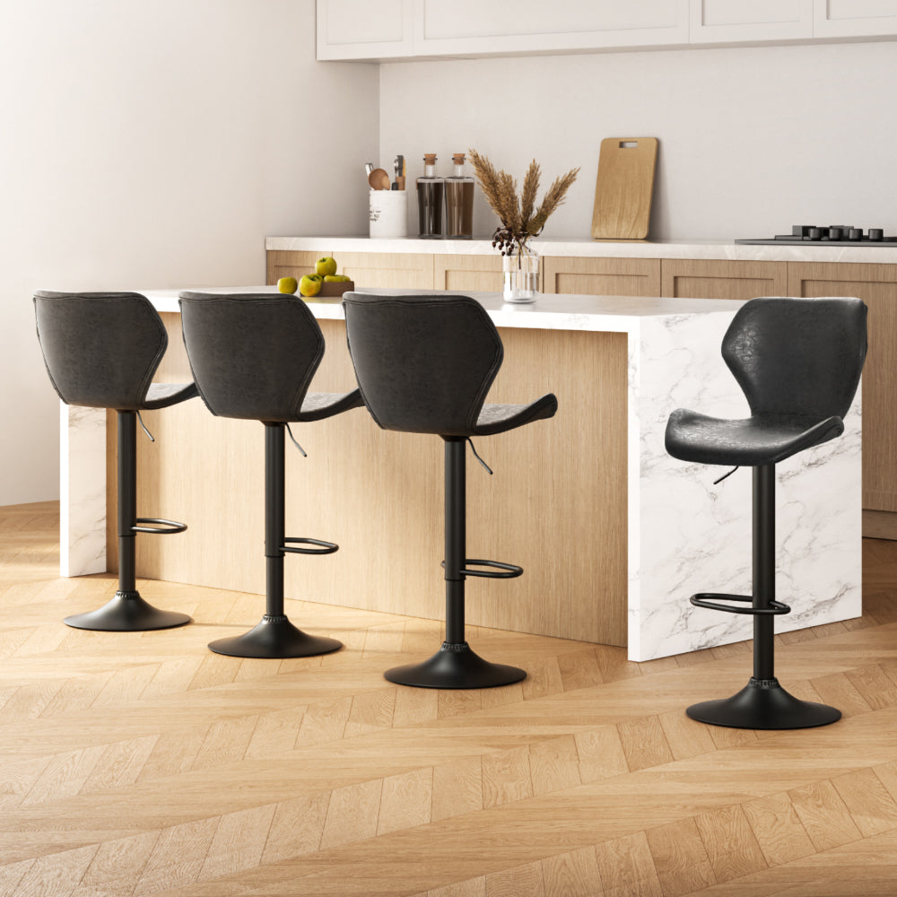 Set of 4 Frawley Vintage Leather Bar Stools - Black
