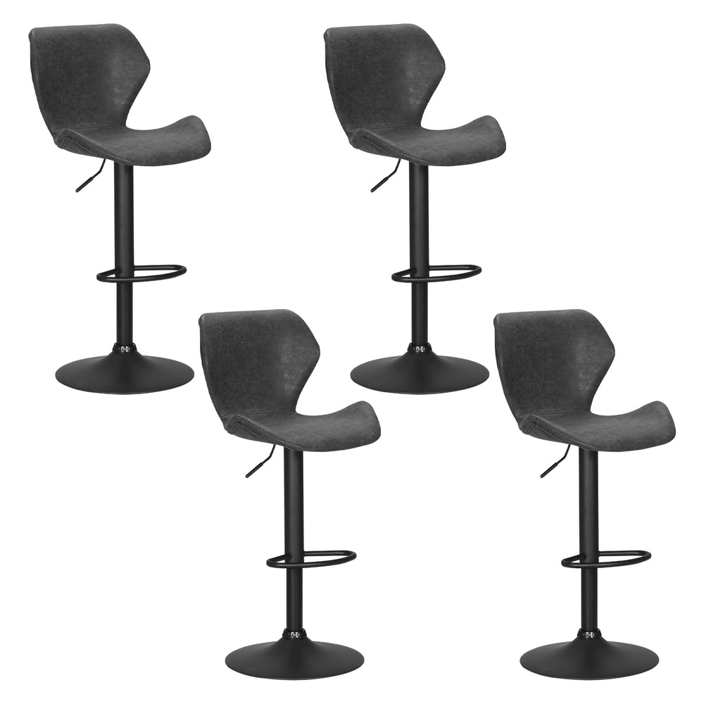 4x Bar Stools Vintage Leather Gas Lift Black