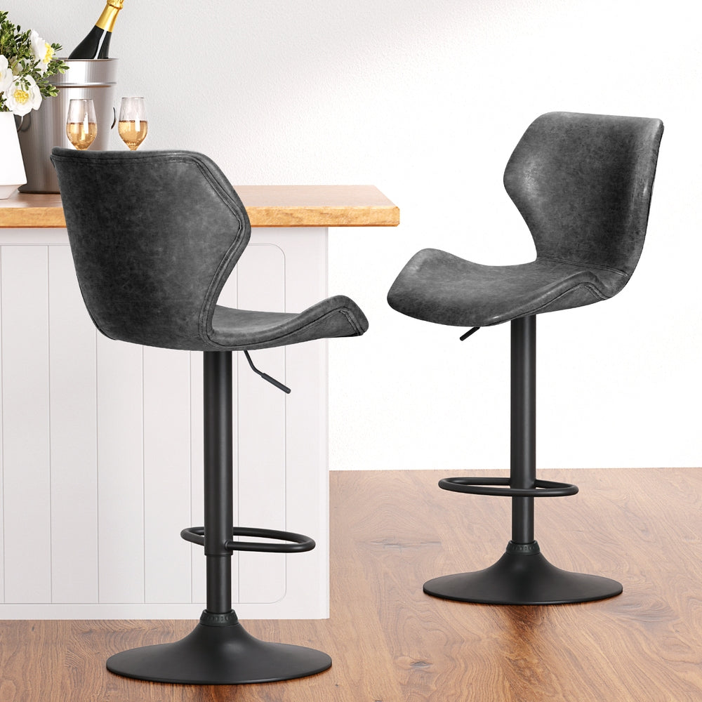 4x Bar Stools Vintage Leather Gas Lift Black