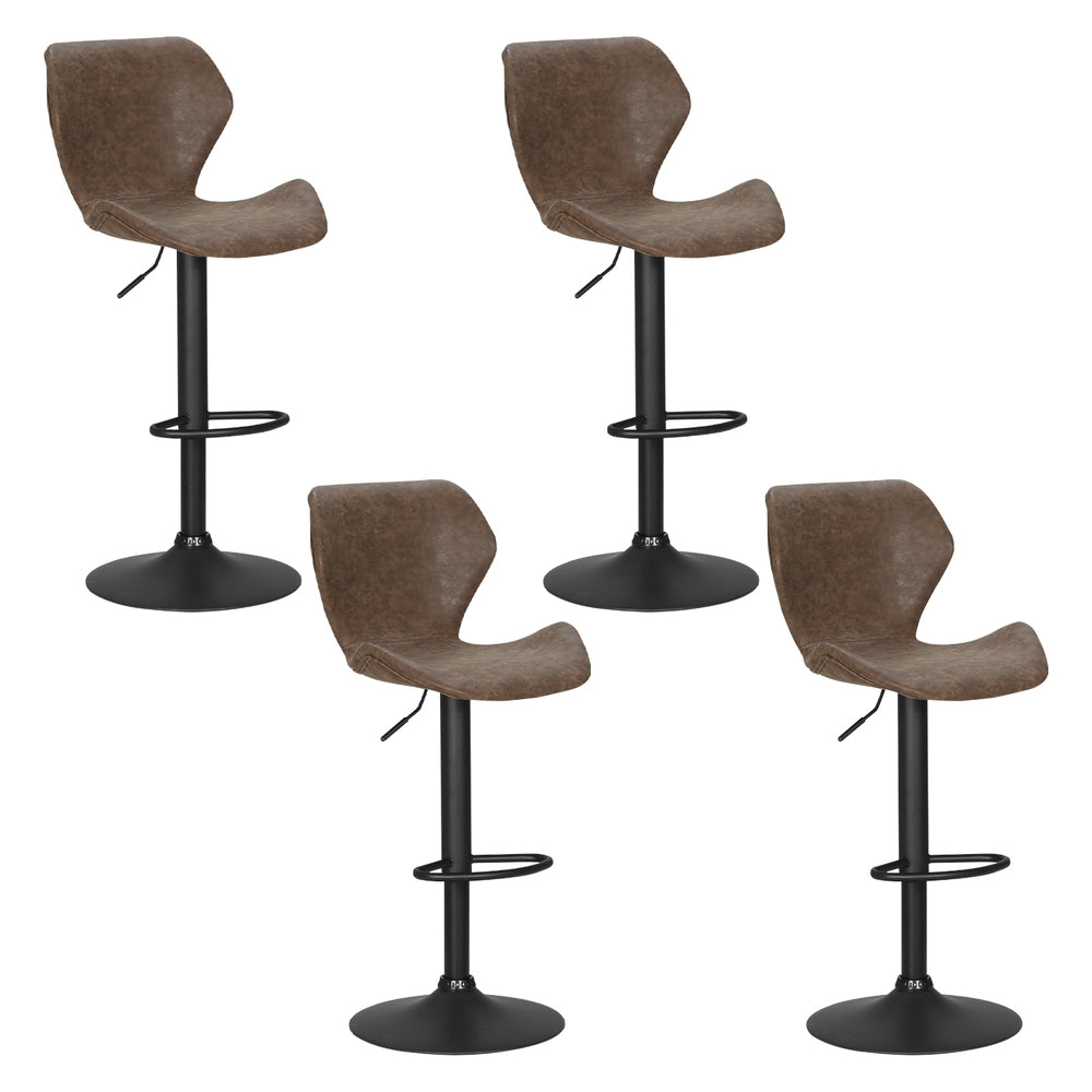 4x Bar Stools Vintage Leather Gas Lift Brown