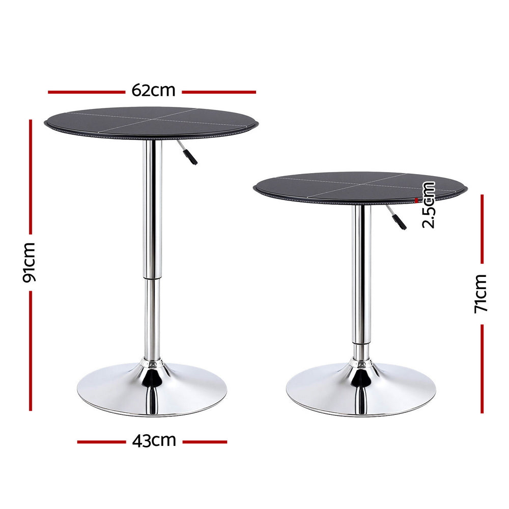 Bar Table Round Swivel Height Adjustable 62cm Modern PVC Leather Black