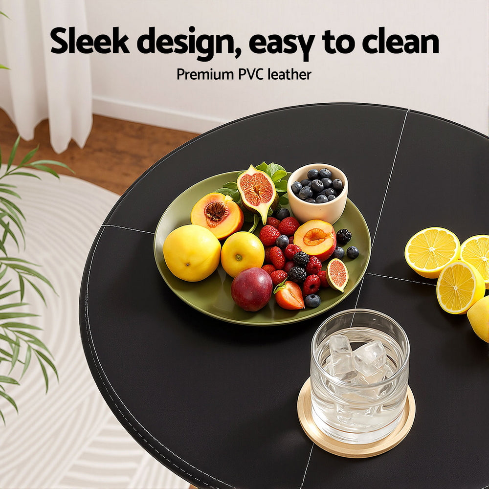 Bar Table Round Swivel Height Adjustable 62cm Modern PVC Leather Black