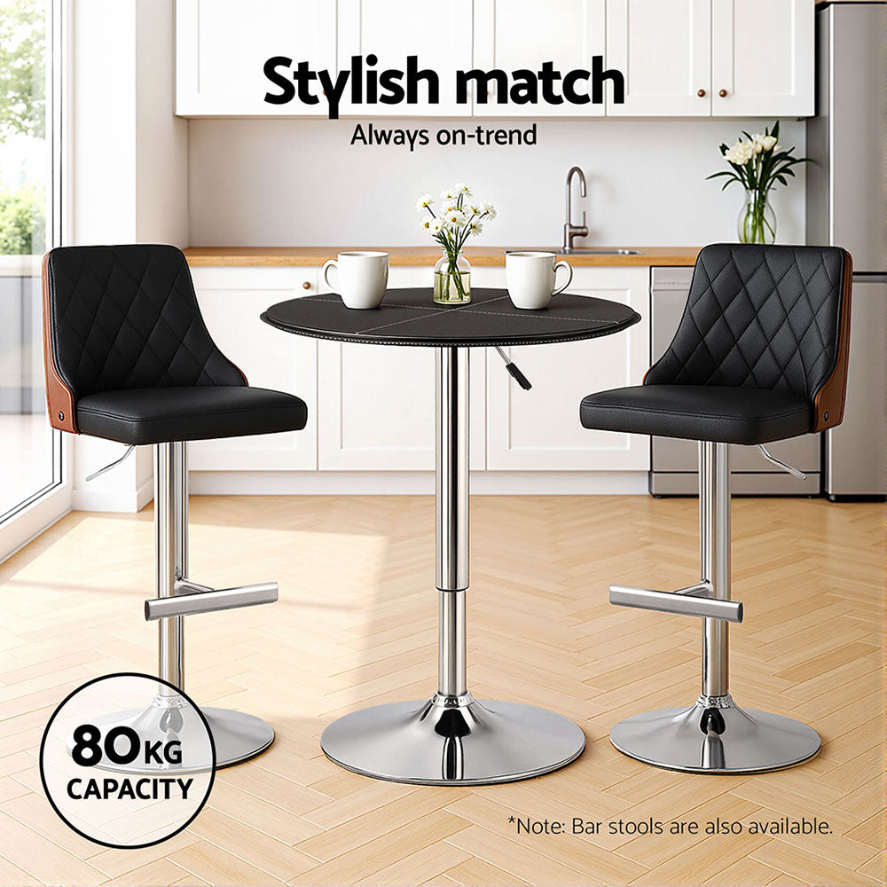 Bar Table Round Swivel Height Adjustable 62cm Modern PVC Leather Black