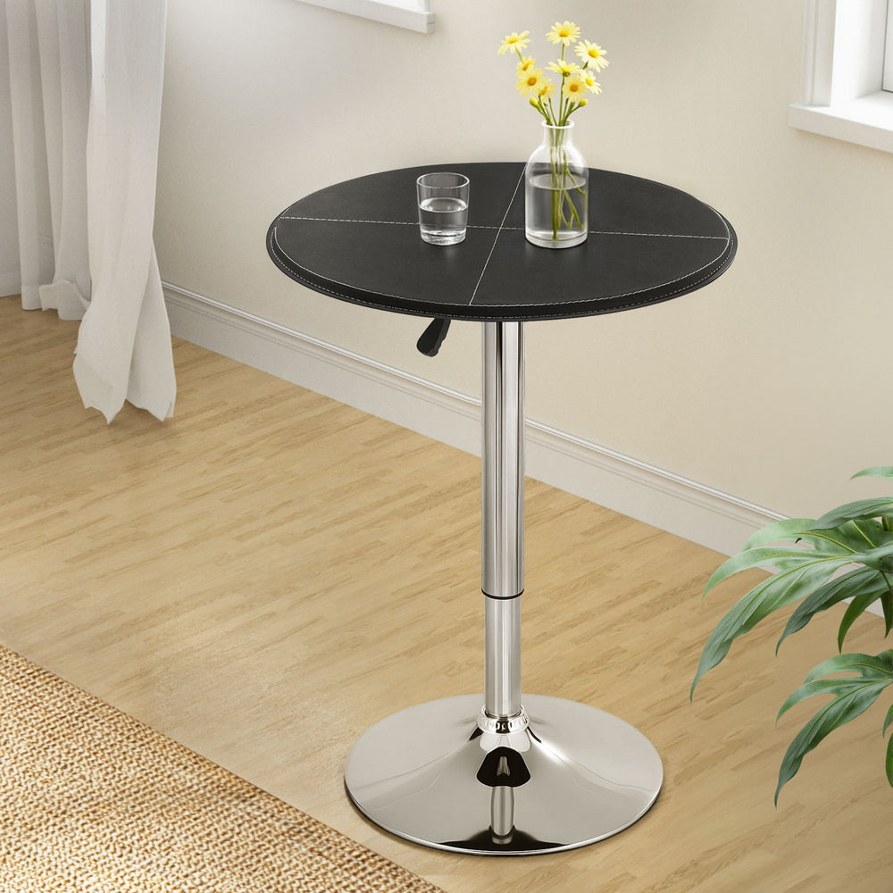 Bar Table Round Swivel Height Adjustable 62cm Modern PVC Leather Black