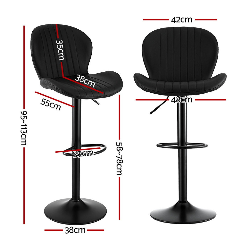 Set of 2 Varelle Adjustable PU Leather Bar Stools - Black
