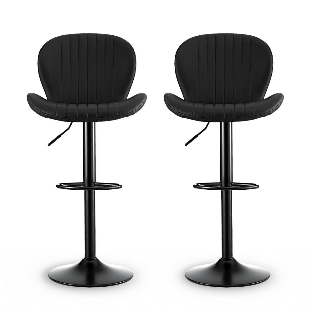 Set of 2 Varelle Adjustable PU Leather Bar Stools - Black