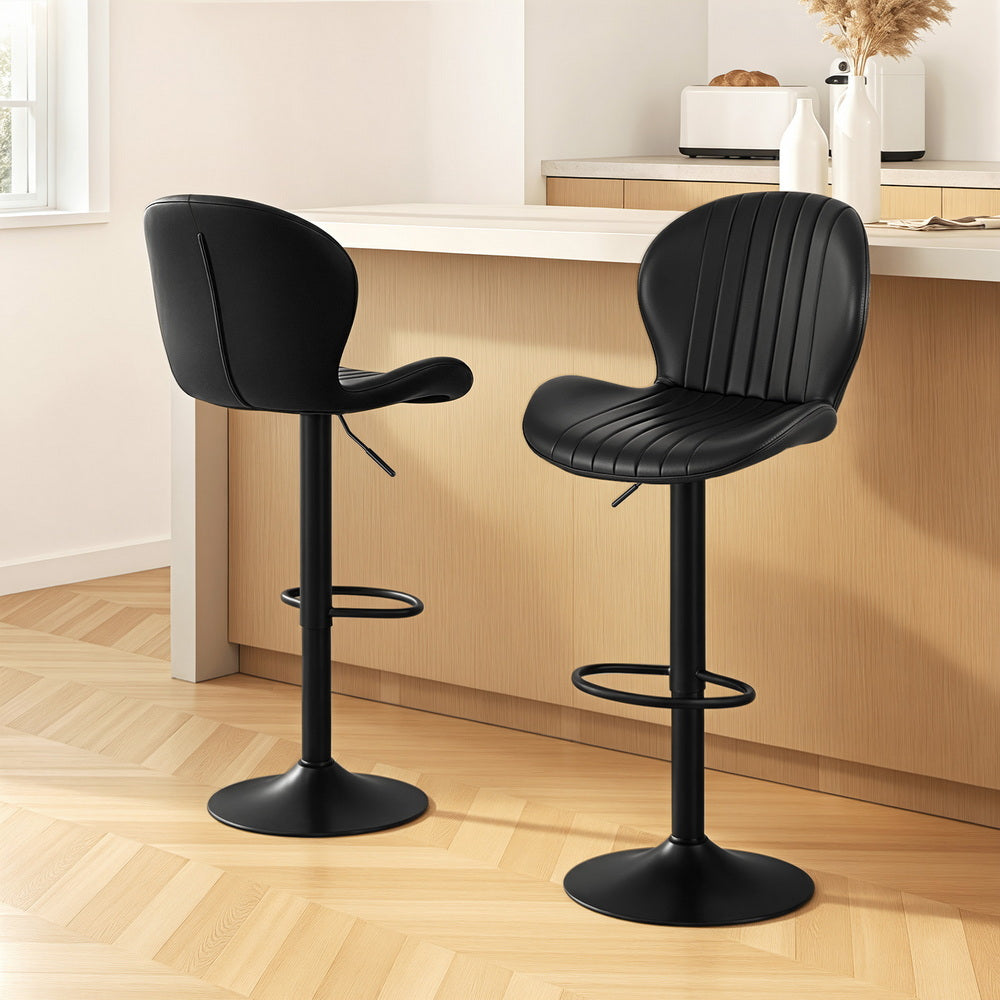 Set of 2 Varelle Adjustable PU Leather Bar Stools - Black