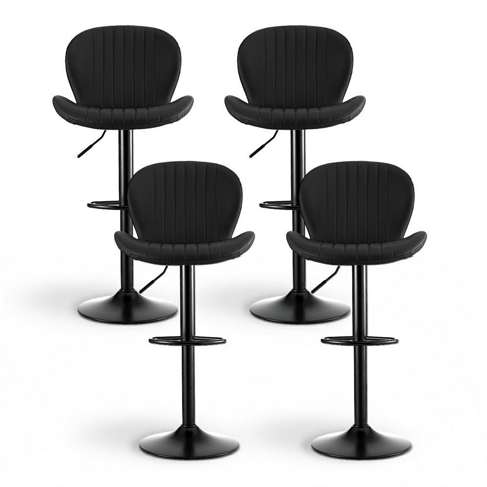 Set of 4 Varelle Adjustable PU Leather Bar Stools - Black
