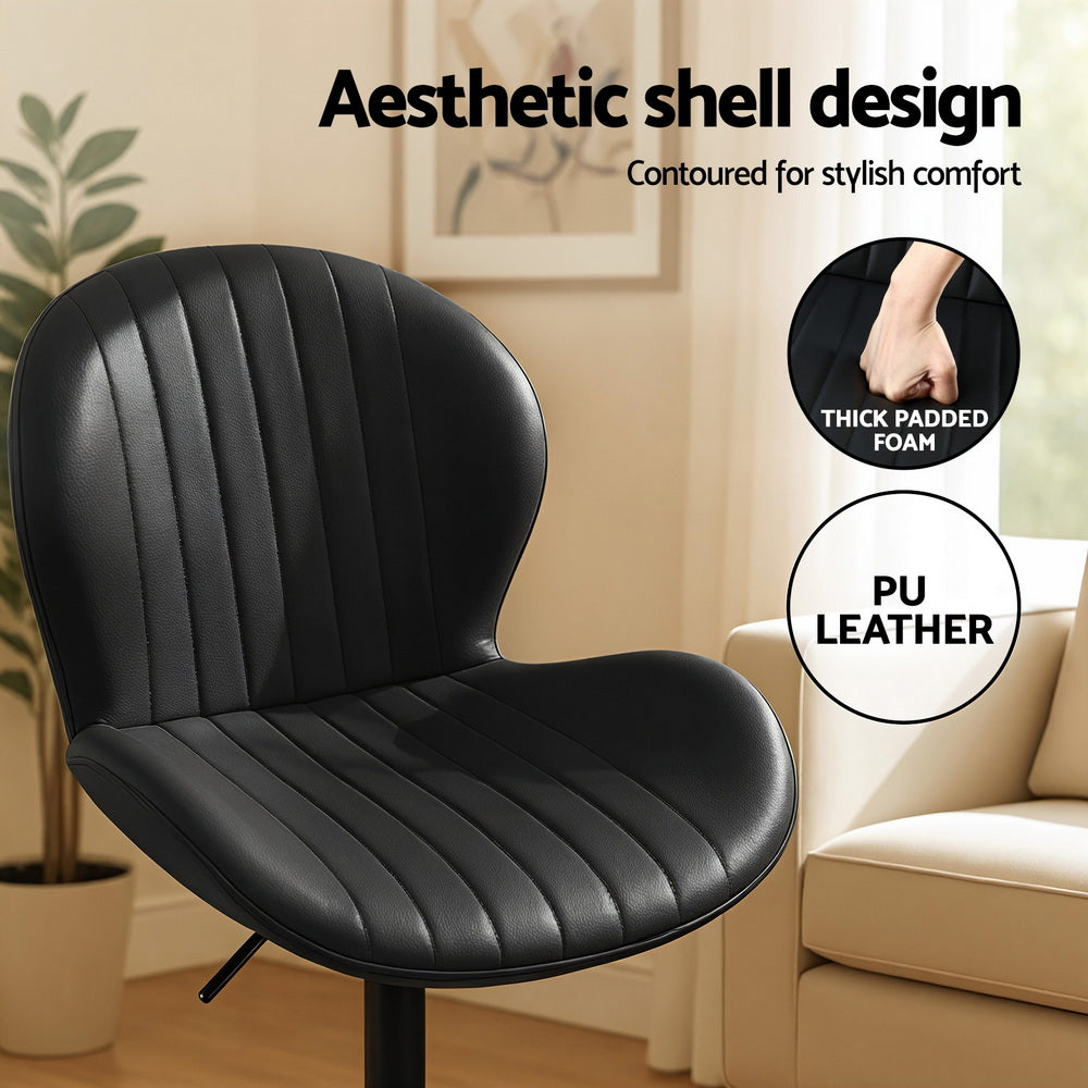 Set of 4 Varelle Adjustable PU Leather Bar Stools - Black