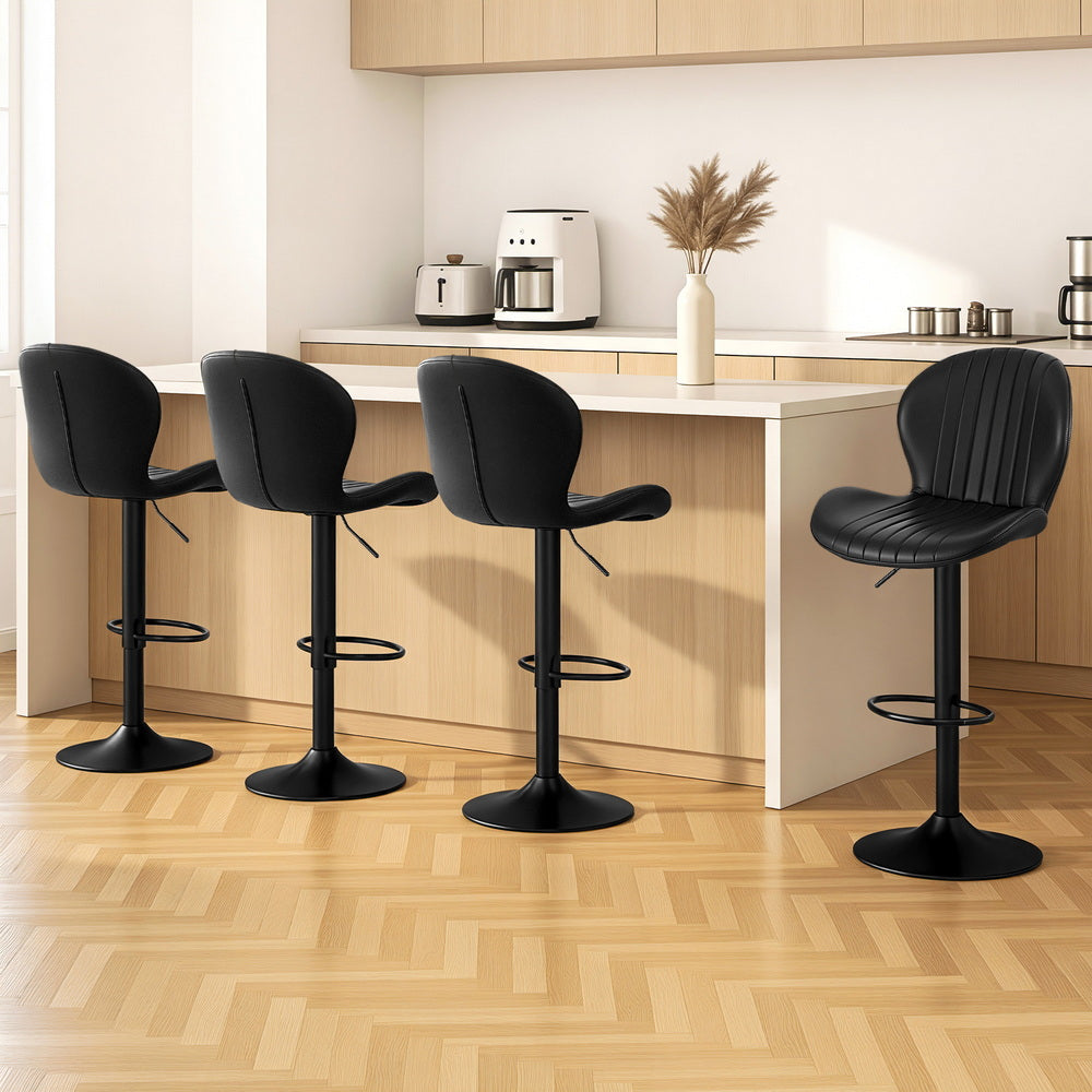 Set of 4 Varelle Adjustable PU Leather Bar Stools - Black