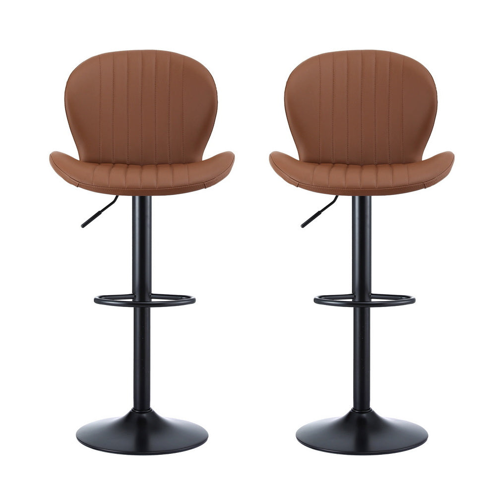 Set of 2 Varelle Adjustable PU Leather Bar Stools - Brown