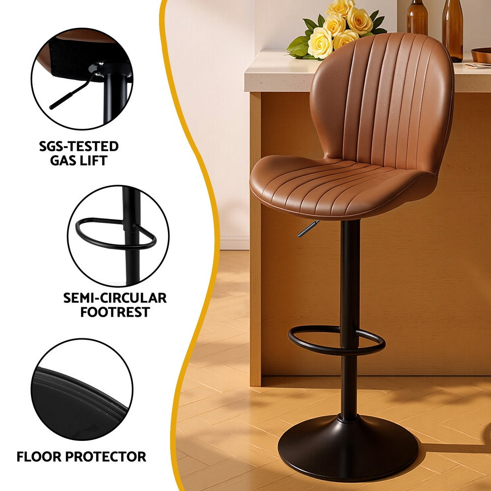 Set of 2 Varelle Adjustable PU Leather Bar Stools - Brown