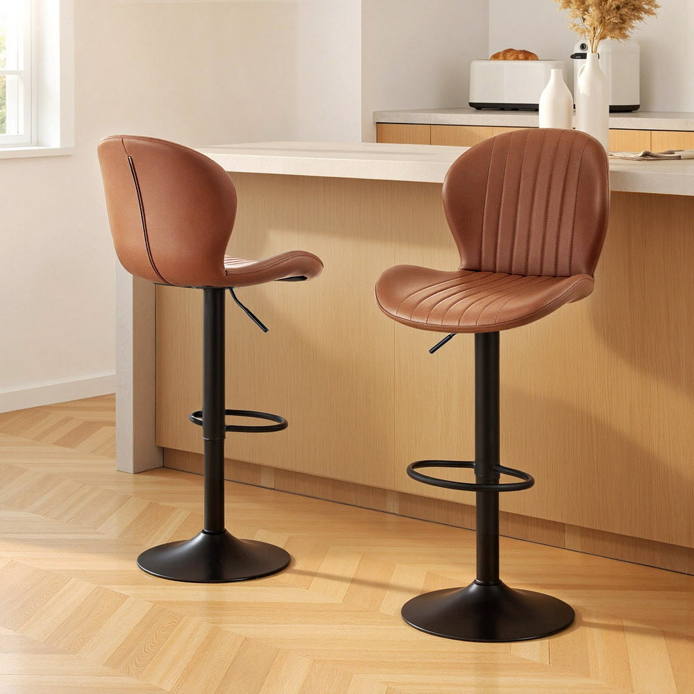 Set of 2 Varelle Adjustable PU Leather Bar Stools - Brown