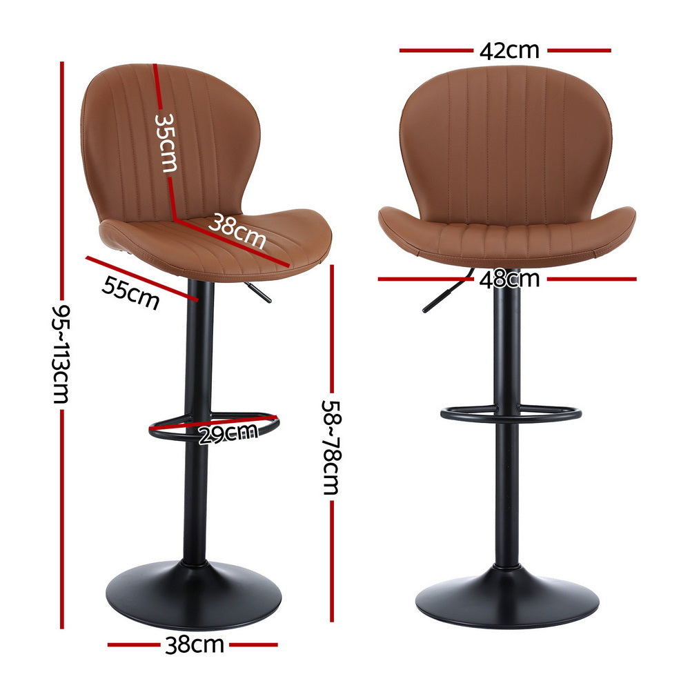 Set of 4 Varelle Adjustable PU Leather Bar Stools - Brown