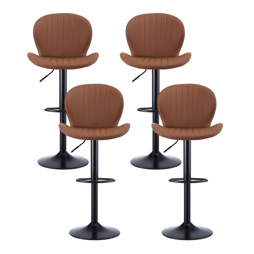 Set of 4 Varelle Adjustable PU Leather Bar Stools - Brown