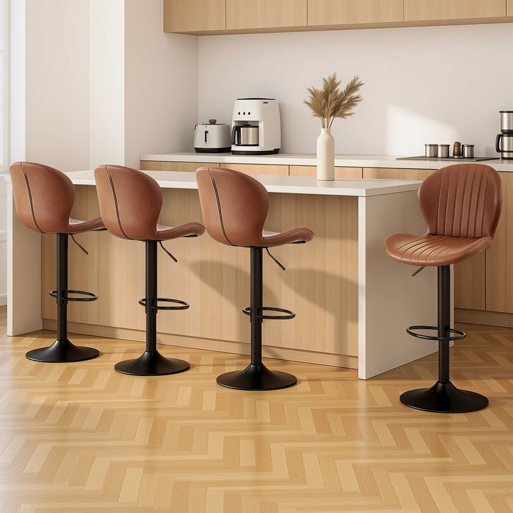 Set of 4 Varelle Adjustable PU Leather Bar Stools - Brown