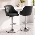 Set of 2 Gas Lift Adjustable Bar Stools with Curved Striped Backrest - Black