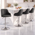 Set of 4 Gas Lift Adjustable Bar Stools with Curved Striped Backrest - Black