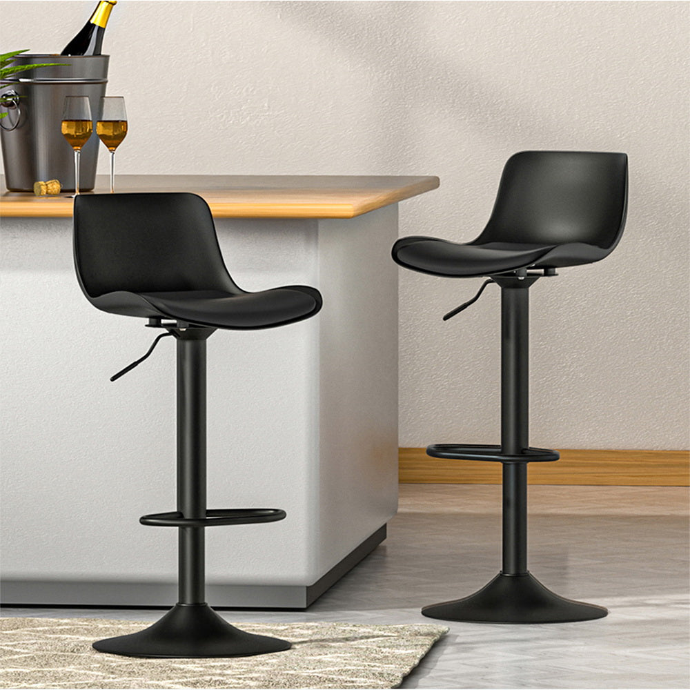 4x Bar Stools Padded Seat Gas Lift Black