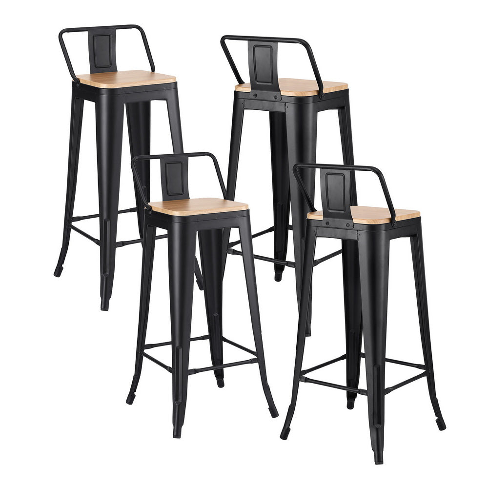 Set of 4 Knox Industrial Stackable Bar Stools – Black