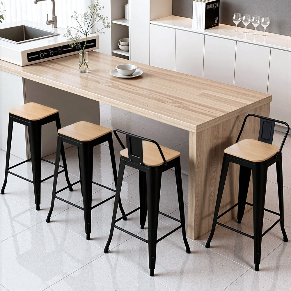 Set of 4 Knox Industrial Stackable Bar Stools – Black