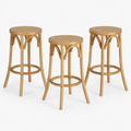 Set of 3 Wooden Kitchen Bar Stools 65cm - Pine