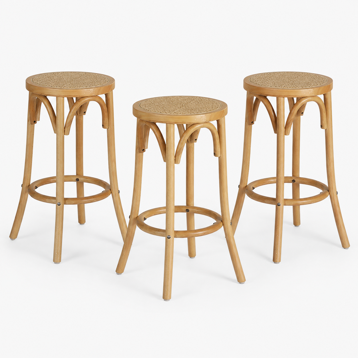 Set of 3 Wooden Kitchen Bar Stools 65cm - Pine