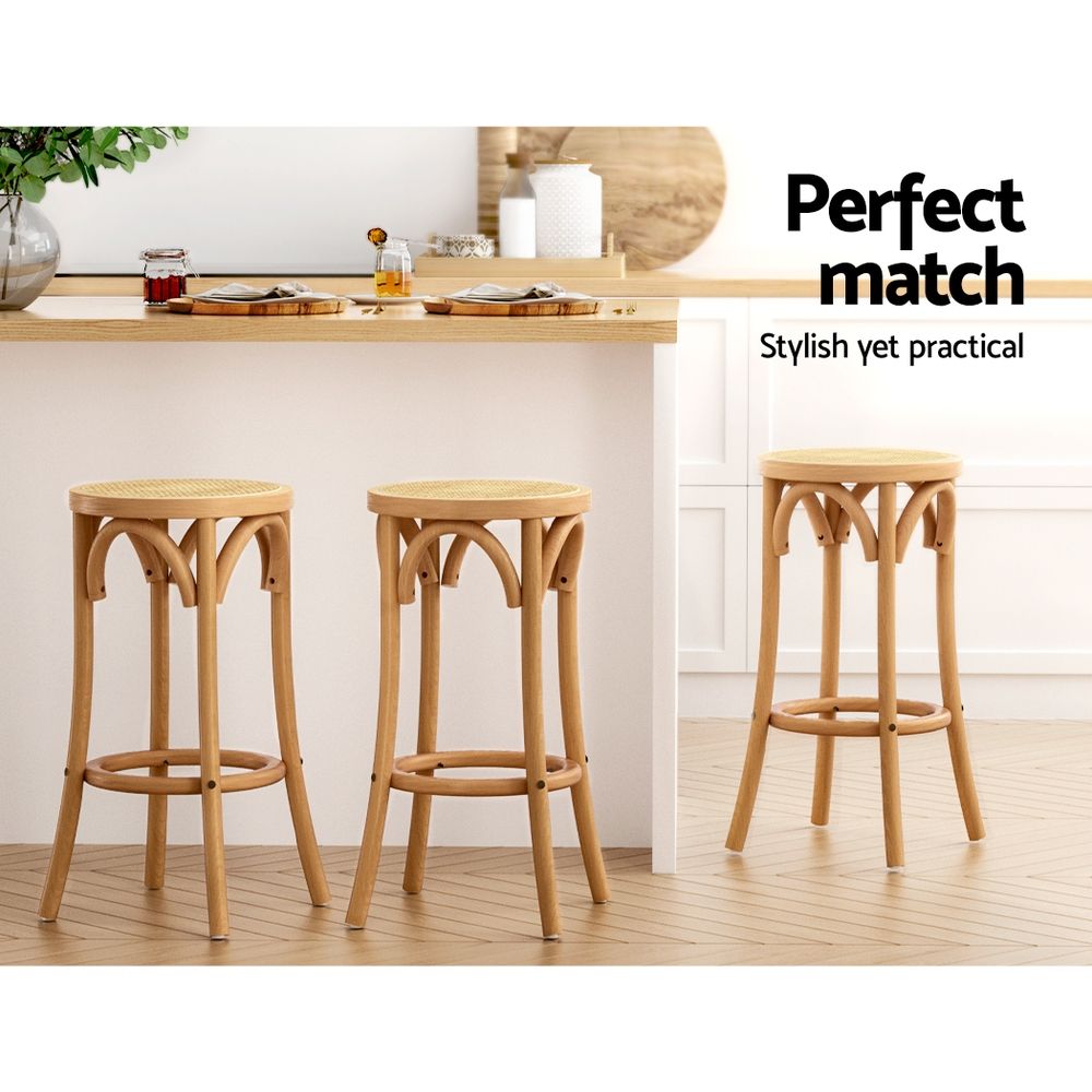 Set of 3 Wooden Kitchen Bar Stools 65cm - Pine