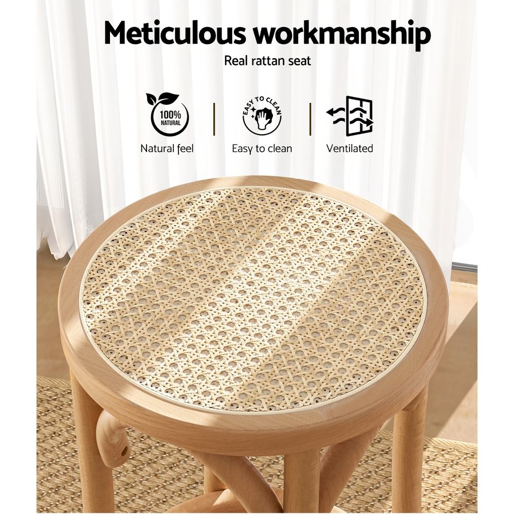 Set of 3 Wooden Kitchen Bar Stools 65cm - Pine