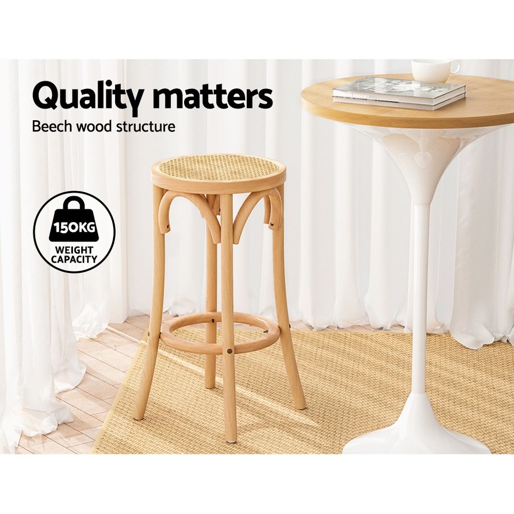 Set of 3 Wooden Kitchen Bar Stools 65cm - Pine
