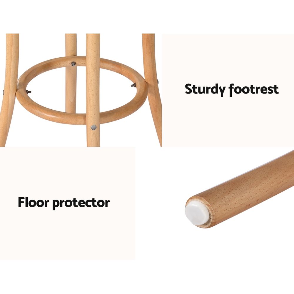 Set of 3 Wooden Kitchen Bar Stools 65cm - Pine