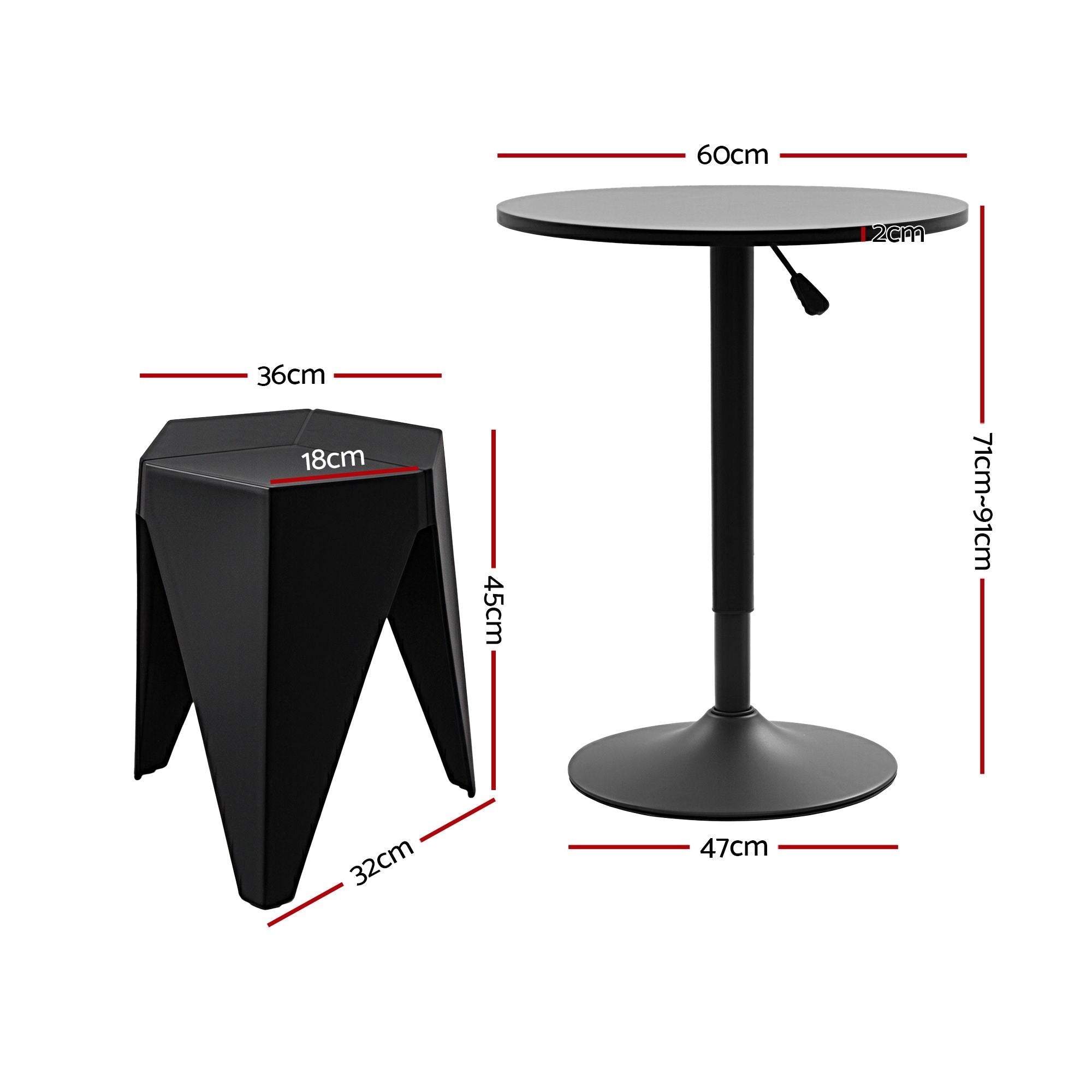 Bar Stools and Table Set 3PCS Dining Desk Kitchen Chairs Cafe Pub Black