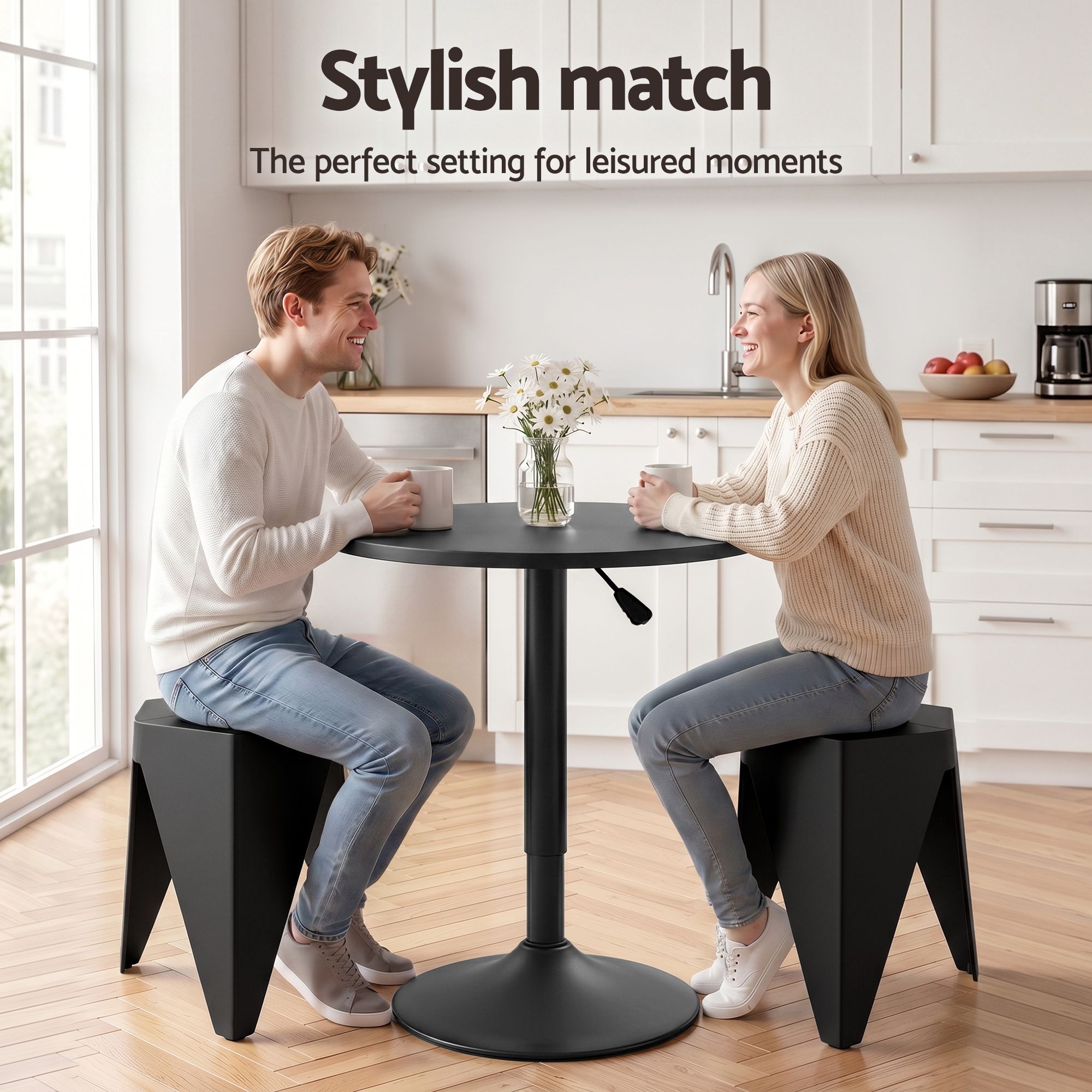 Bar Stools and Table Set 3PCS Dining Desk Kitchen Chairs Cafe Pub Black