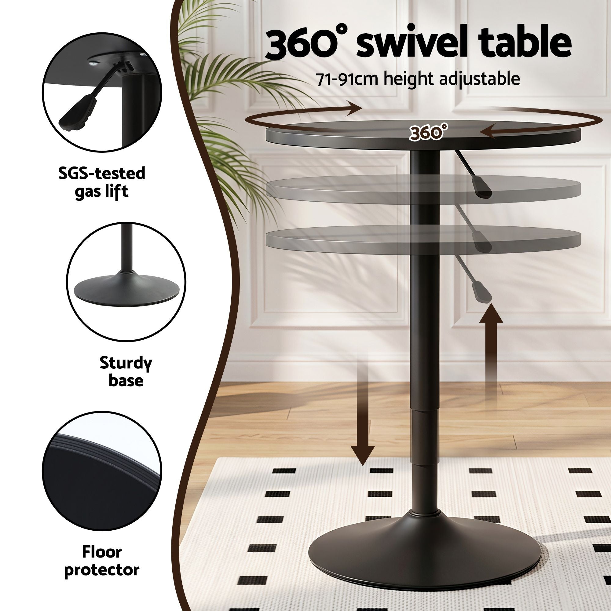 Bar Stools and Table Set 3PCS Dining Desk Kitchen Chairs Cafe Pub Black