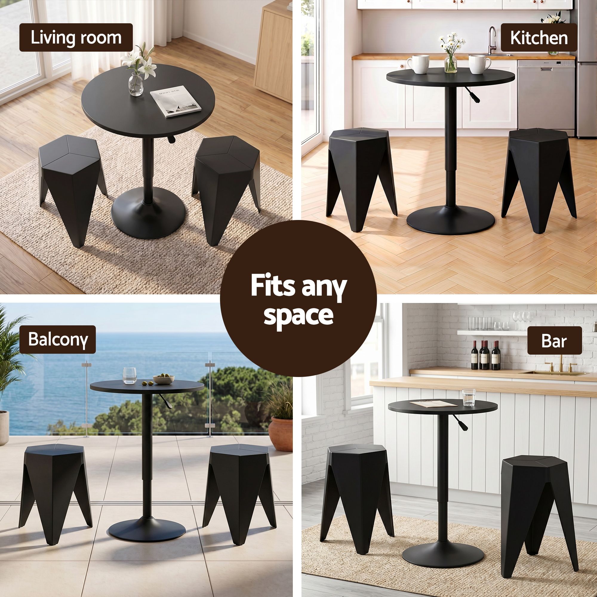 Bar Stools and Table Set 3PCS Dining Desk Kitchen Chairs Cafe Pub Black