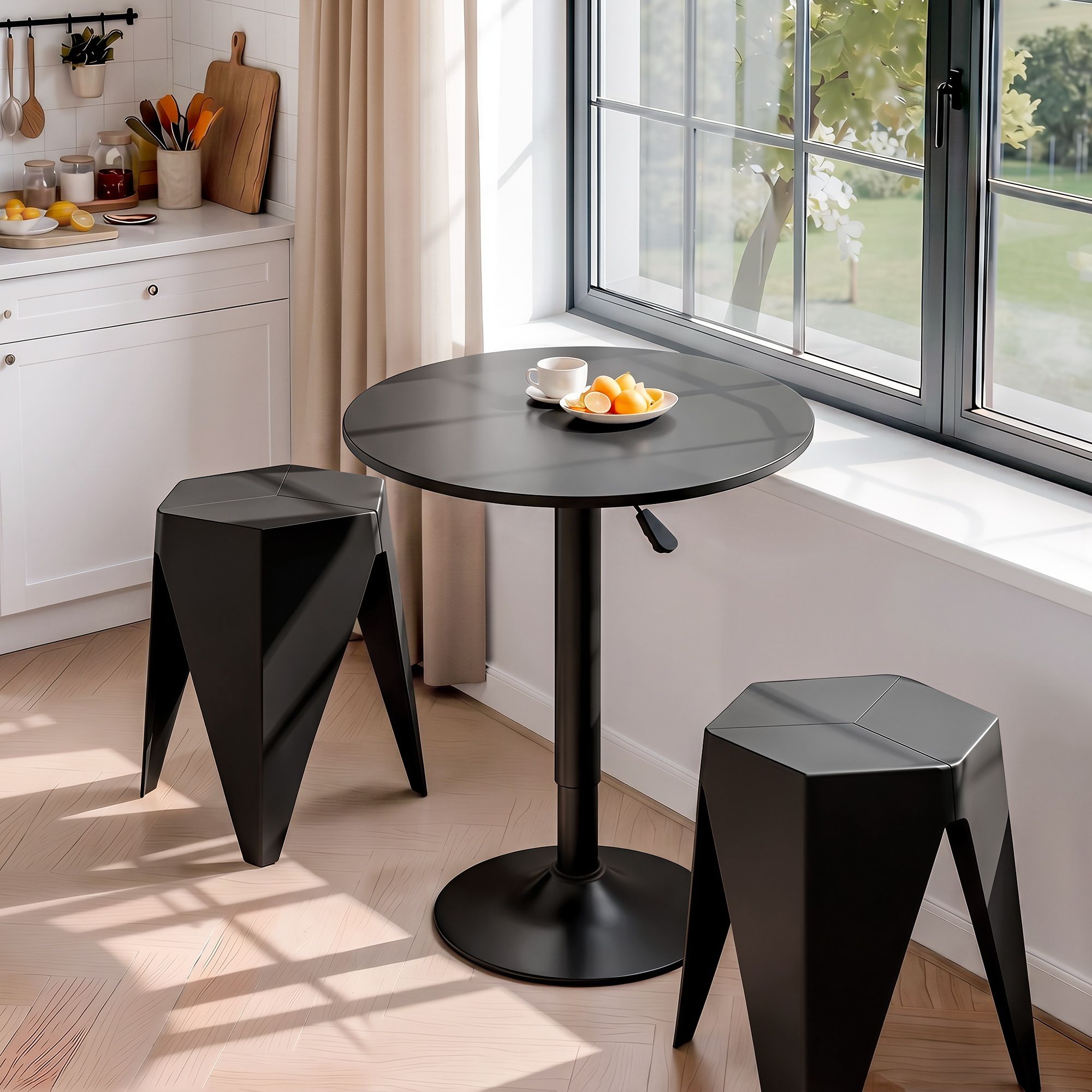 Bar Stools and Table Set 3PCS Dining Desk Kitchen Chairs Cafe Pub Black