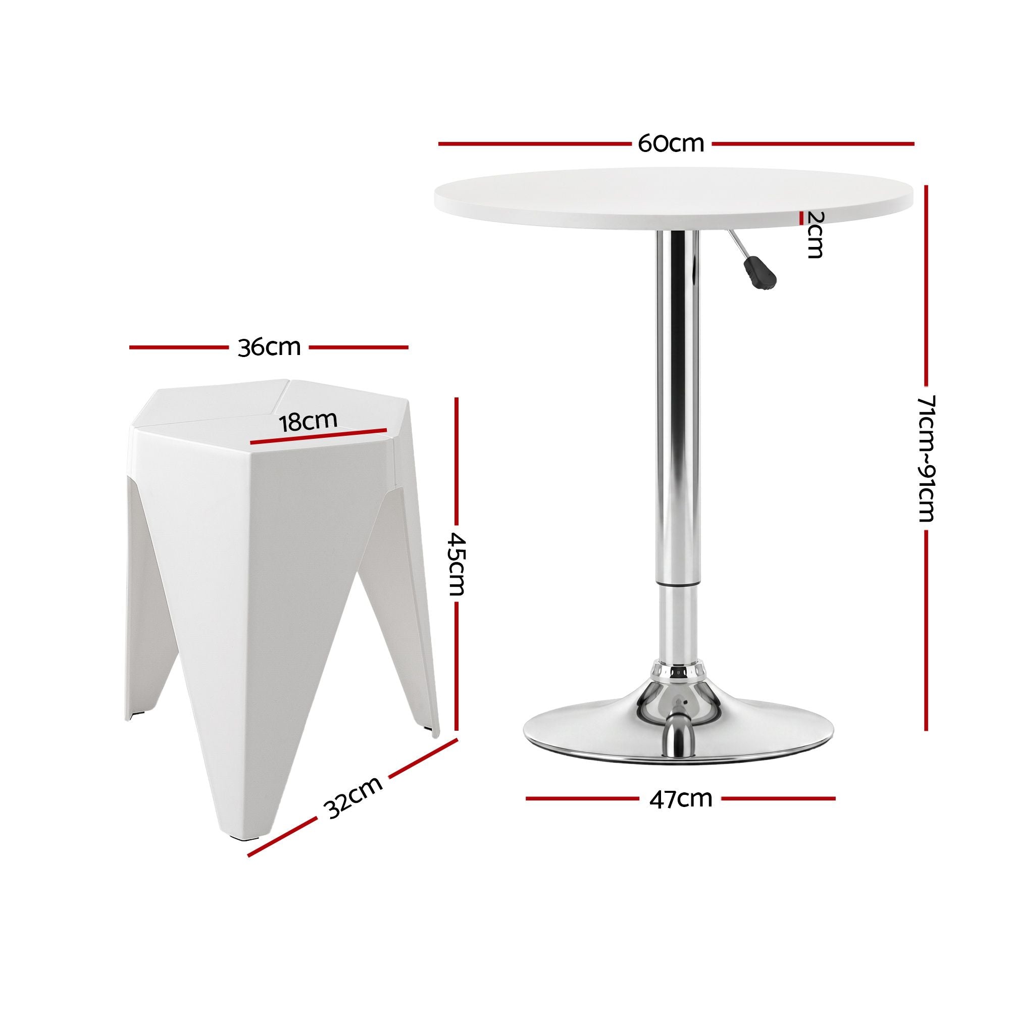 Bar Stools and Table Set 3PCS Dining Desk Kitchen Chairs Cafe Pub White