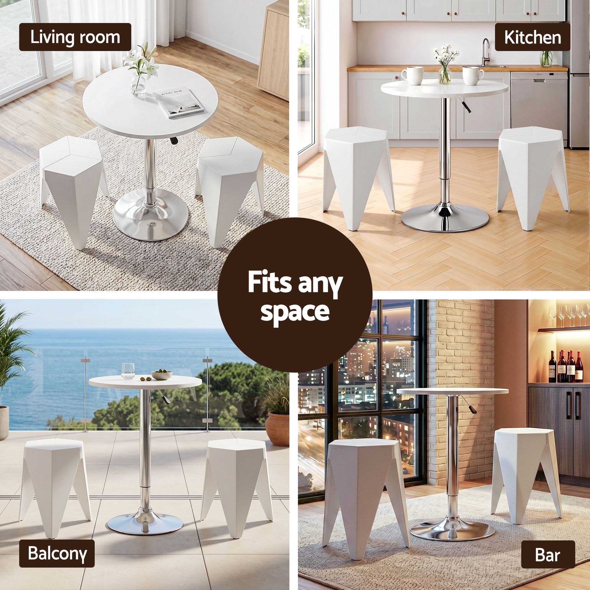 Bar Stools and Table Set 3PCS Dining Desk Kitchen Chairs Cafe Pub White
