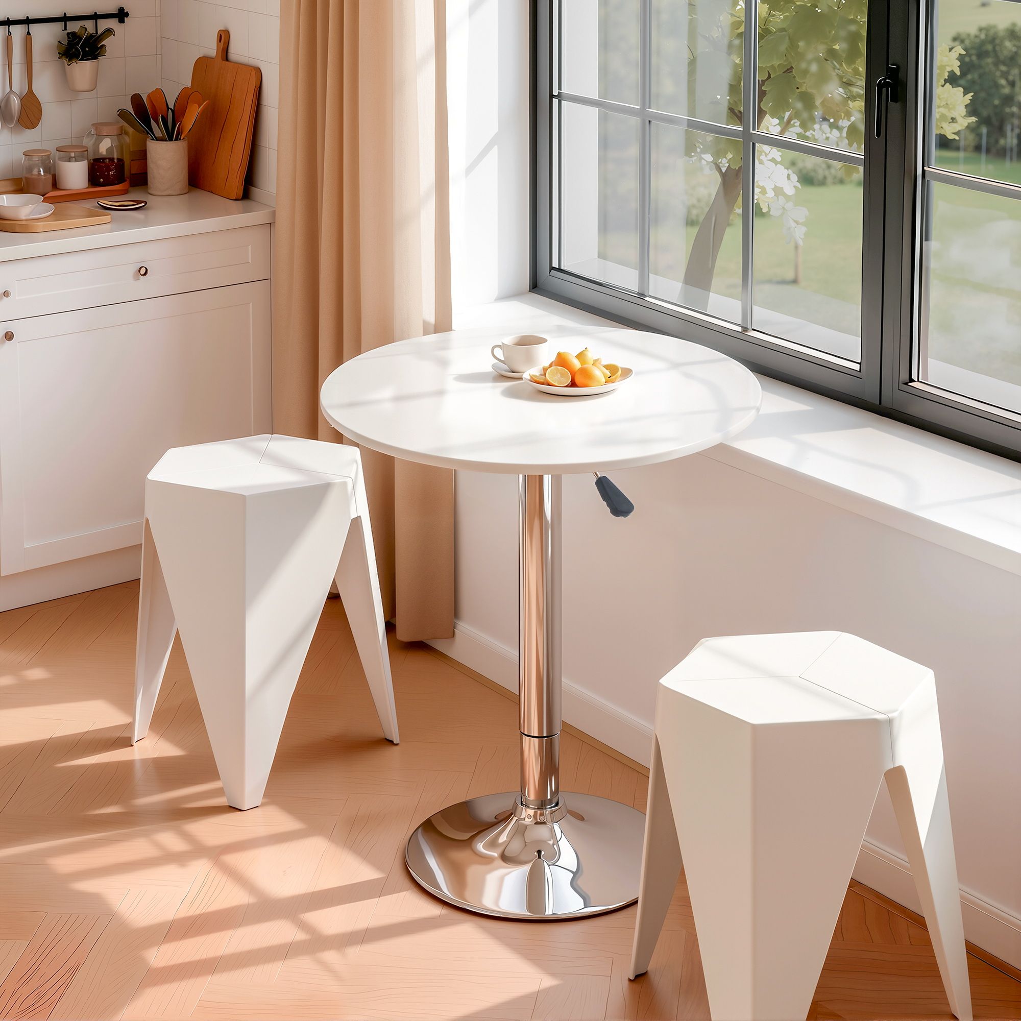 Bar Stools and Table Set 3PCS Dining Desk Kitchen Chairs Cafe Pub White