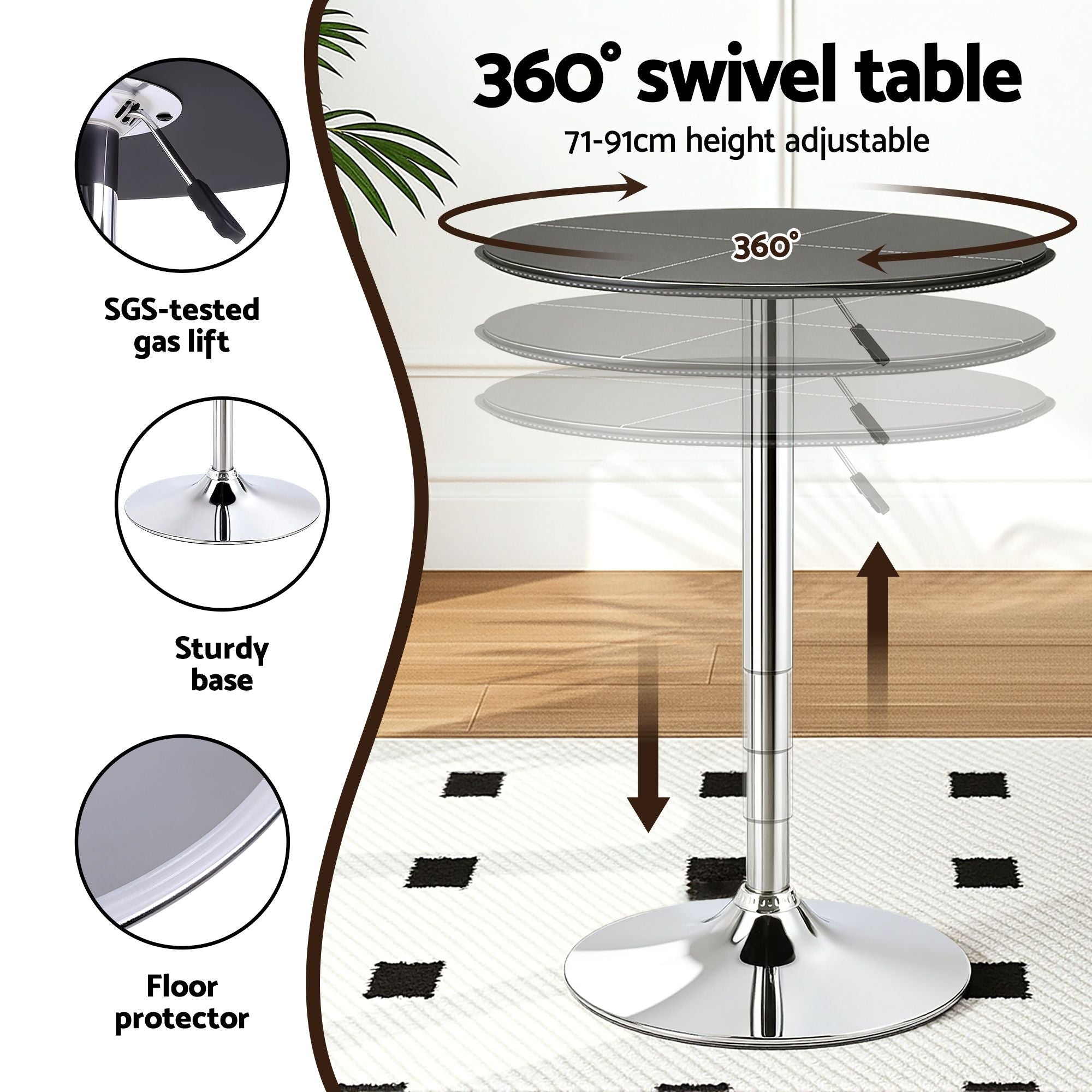 Bar Stools and Table Set 3PCS Dining Desk Kitchen Chair PVC Leather Black